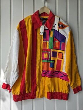 Vintage 90s I.B Diffusion Zip Up Colorful Geometric Windbreaker Jacket Size 12